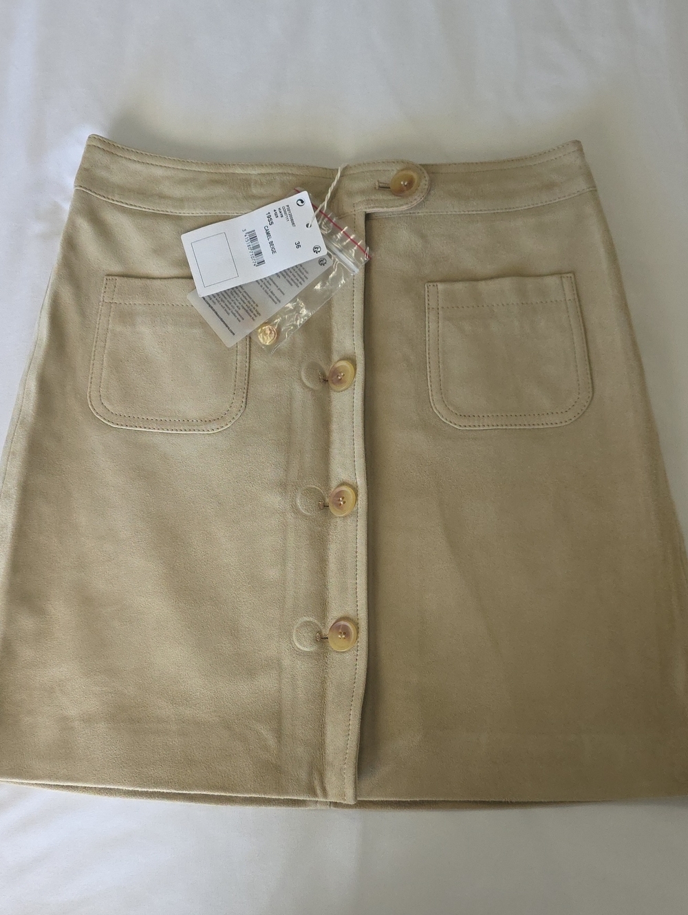 Comptoir Des Cotonniers Beige Button-Front Goat Leather Mini Skirt